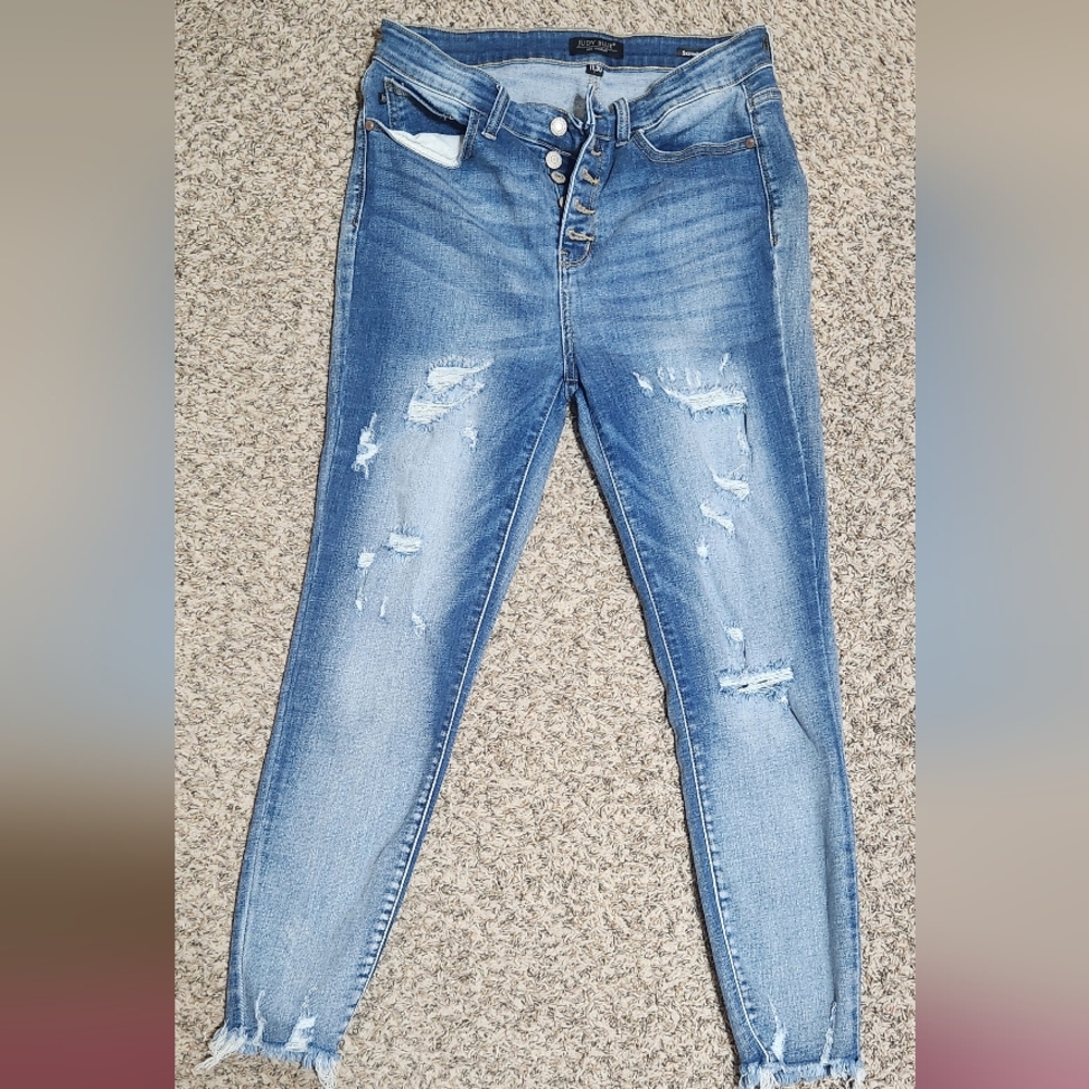 Judy Blue, distressed, skinny, button fly